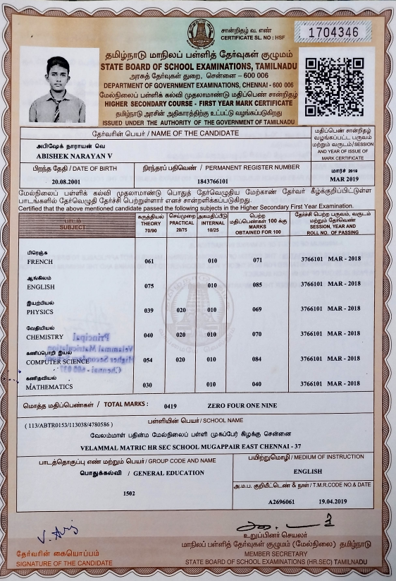 11th Marksheet